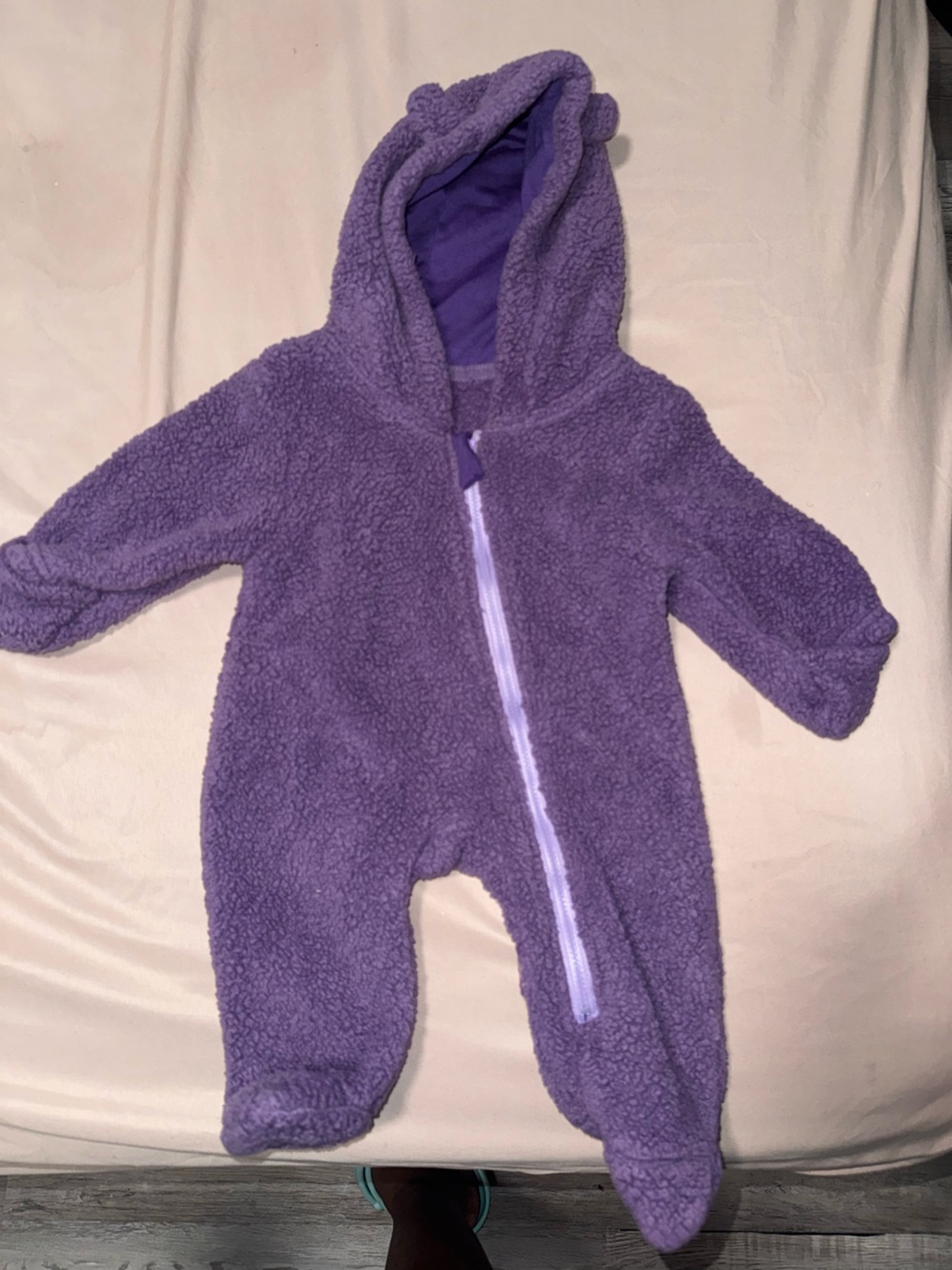 Cozy Purple Sherpa Baby One-Piece with Hood
